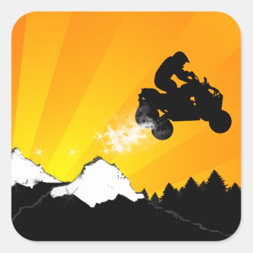 quads orange sunset square sticker