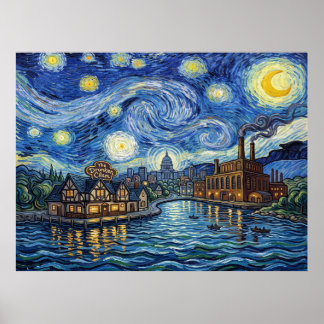 Quahog Rhode Island Starry Night Landscape Poster