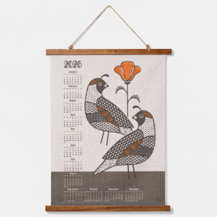 Quail and Poppy 2026 Calendar ©studioxtine Hanging Tapestry