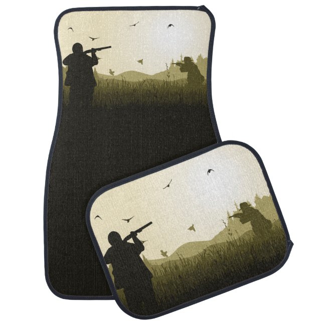 Quail Bird Hunting Silhouette Hunters Shotguns Car Floor Mat (Set)