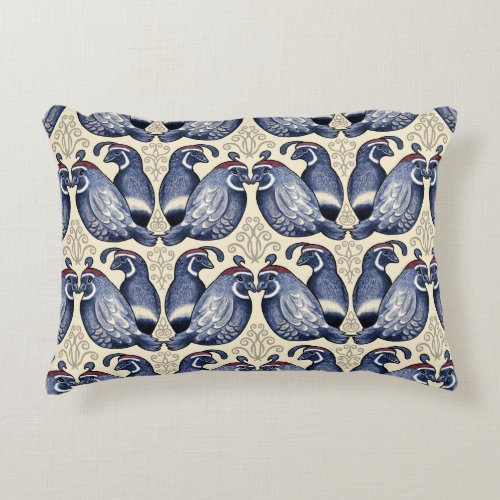 Quail Bird Navy and Cream Accent Pillow