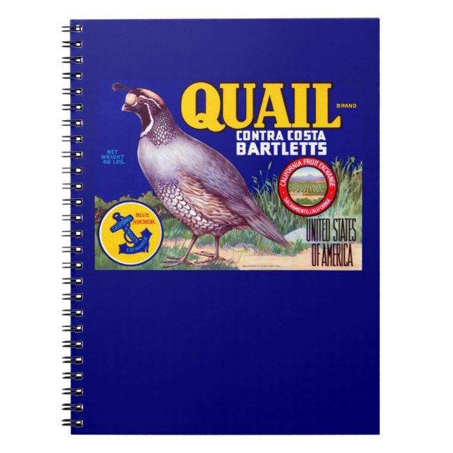 Quail Brand Contra Costa Bartletts Notebook (Front)