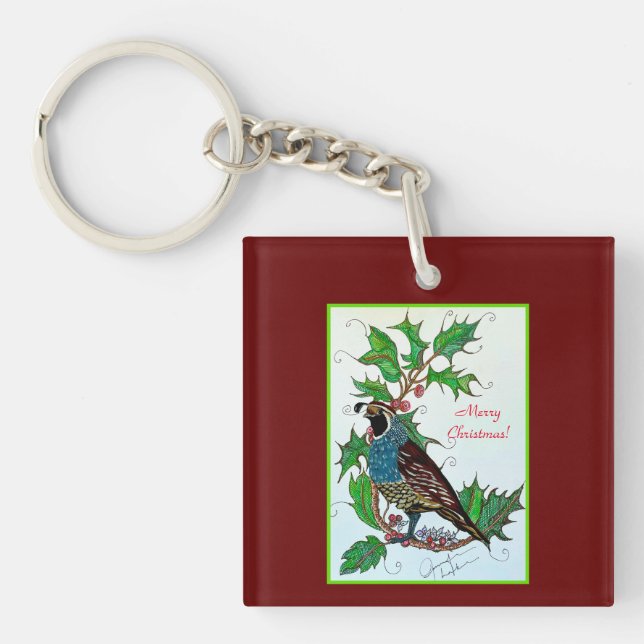 Quail Christmas Keychain (Front)