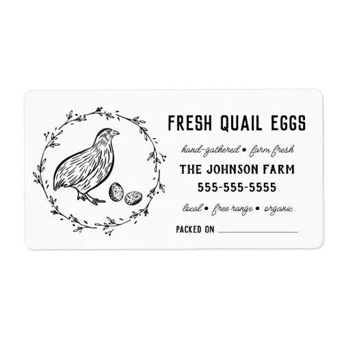 Quail Eggs  Vintage Farm Name Black  White Label