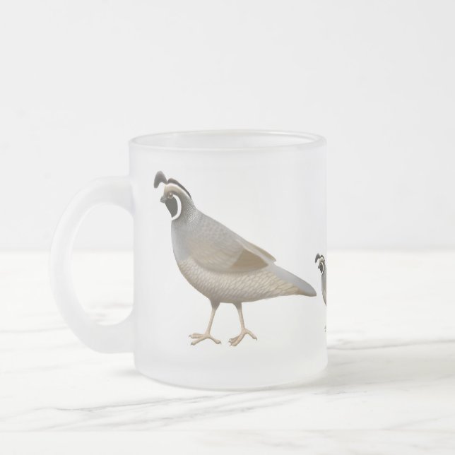 Quail Family Frosted Glass Mug (Left)