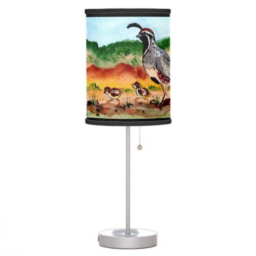 Quail Family Southwest Wildlife Nature Scenery Art Table Lamp