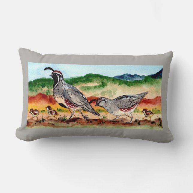 Quail Family with Babies Peeps Gray, Accent Pillow (Front)