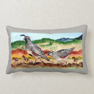 Quail Family with Babies Peeps Gray, Accent Pillow