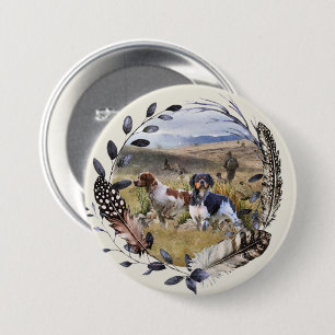 Quail Hunting with a Brittany Spaniels, Art Button