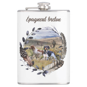 Quail Hunting with a Brittany Spaniels, Art  Flask