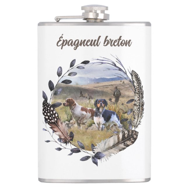 Quail Hunting with a Brittany Spaniels, Art  Flask (Front)