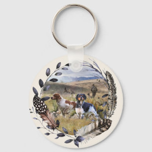 Quail Hunting with a Brittany Spaniels, Art Keychain