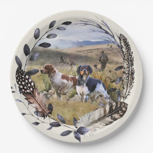 Quail Hunting with a Brittany Spaniels Art  Paper Plates