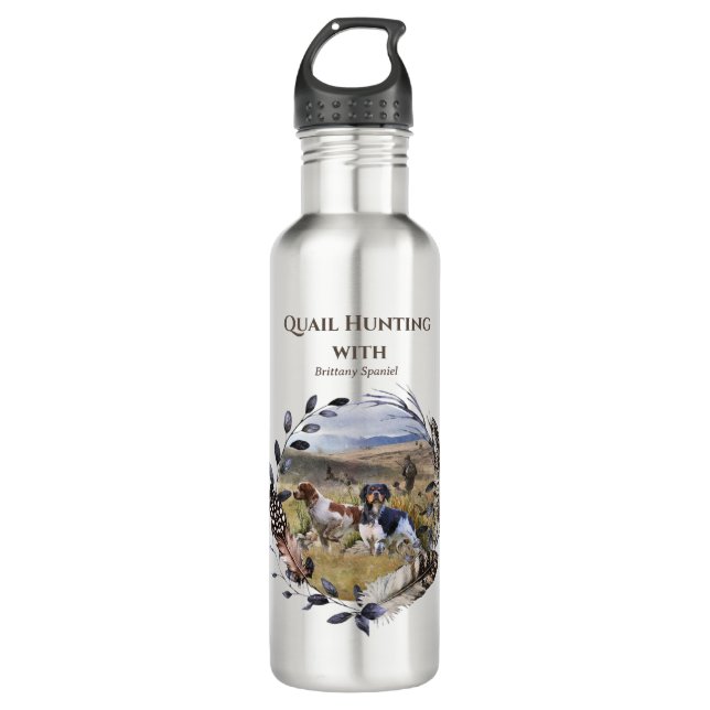 Quail Hunting with a Brittany Spaniels, Art  Stainless Steel Water Bottle (Front)