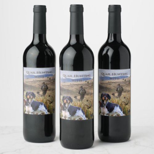 Quail Hunting with a Brittany Spaniels Art  Wine Label