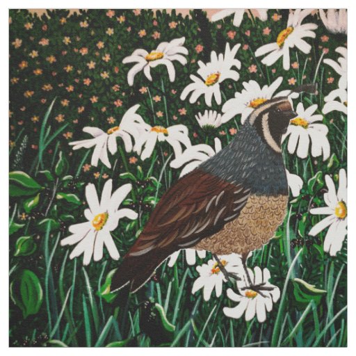 Quail in Daisies Fabric