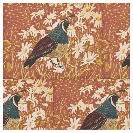 Quail In Fall Daisies Fabric