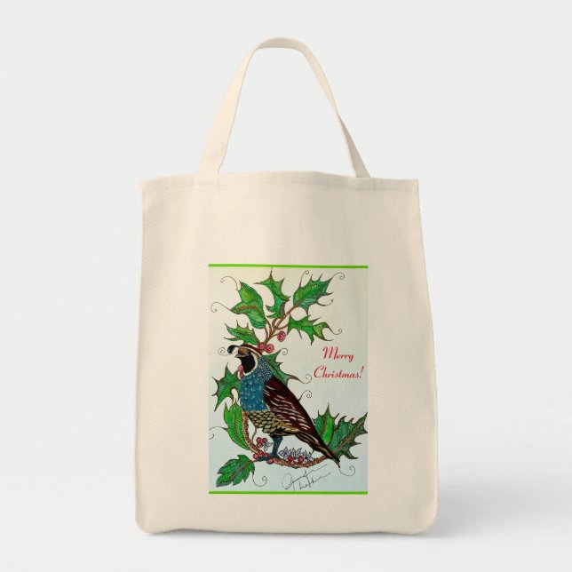Quail in Holly  Tote Bag (Front)