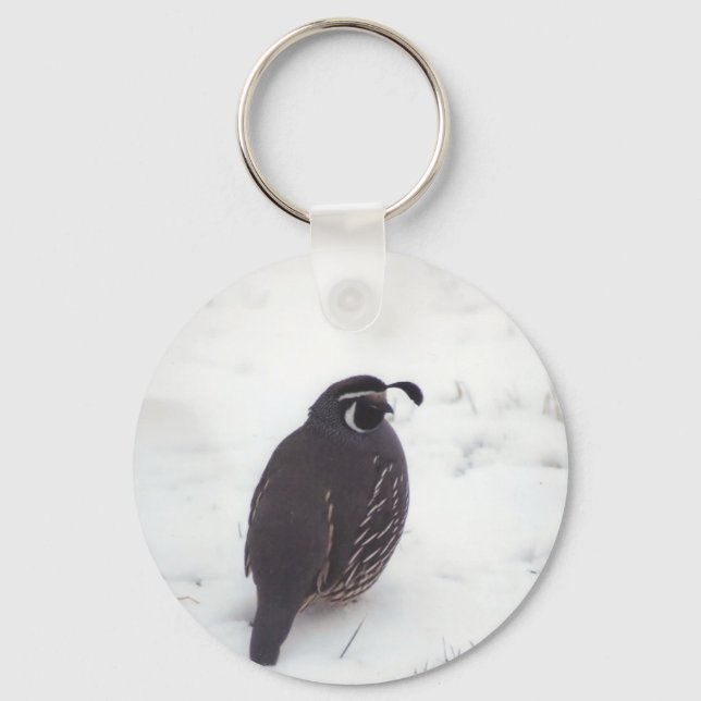 Quail in Snow Keychain (Front)