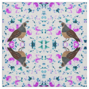 Quail on Pink Chintz Fabric 