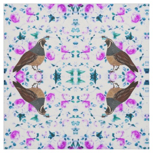 Quail on Pink Chintz Fabric 