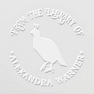 Quail Silhouette Round “From the Library of” Book  Embosser