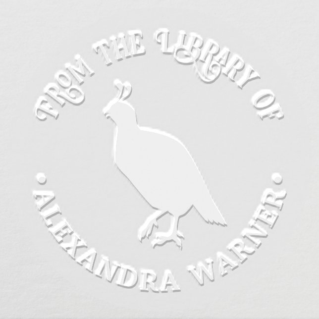 Quail Silhouette Round “From the Library of” Book  Embosser (Design)