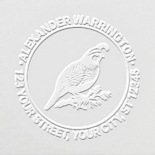 Quail Wild Game Bird on Branch Name Ret Address Embosser