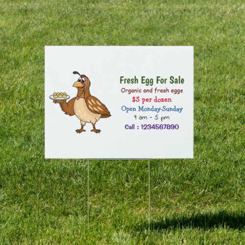 Quail with eggs cartoon fresh egg sign for sale