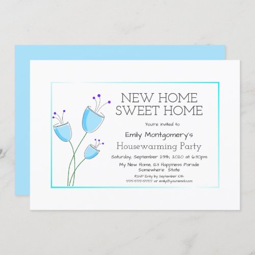 Quaint Blue Floral Housewarming Party Invitation