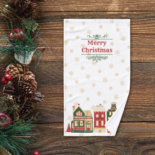 Quaint Christmas Village Hand Towel