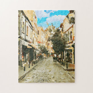 Quaint City Street After The Rain Jigsaw Puzzle