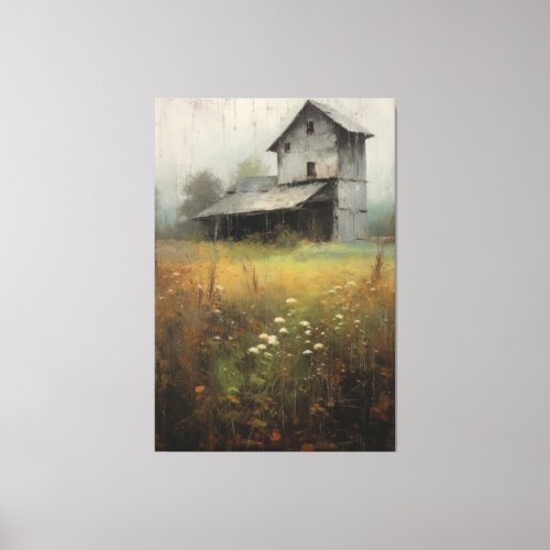 Quaint Cottage in Tranquil Fields Canvas Print
