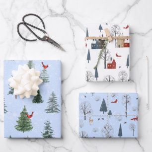 Quaint Country Woodland Scene Set of 3 Wrapping Paper Sheets
