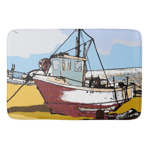 Quaint Fishing Boat  Bath Mat