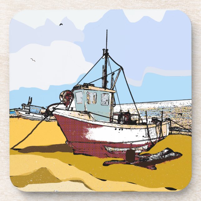 Quaint Fishing Boat  Beverage Coaster (Front)