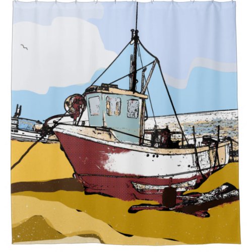 Quaint Fishing Boat  Shower Curtain