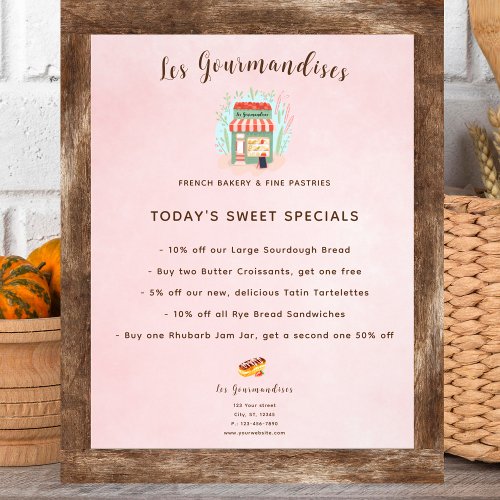 Quaint French Bakery Fine Pastries Shop Pink Menu Flyer