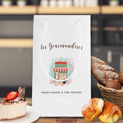 Quaint French Bakery  Fine Pastries Shop White Small Gift Bag
