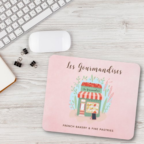 Quaint French Bakery  Pastry Shop Pink Mouse Pad