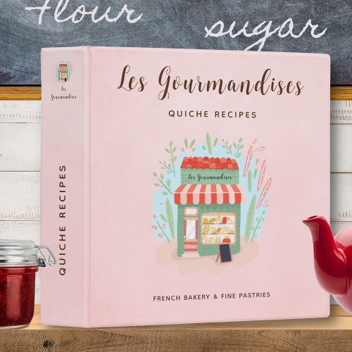 Quaint French Bakery Shop on Pink Background 3 Ring Binder