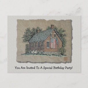 Quaint House & American Flag Invitation