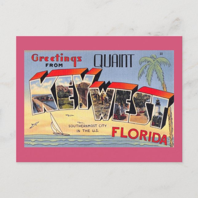 Quaint Key West, Florida Retro Vintage Postcard (Front)