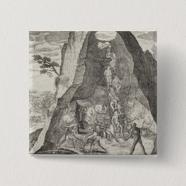 Quaint Picture of the Toilers in Mines of Pinback Button (Front)