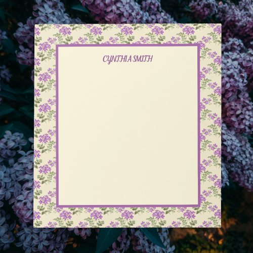 Quaint Purple Violets on Pale Yellow Personalized  Notepad