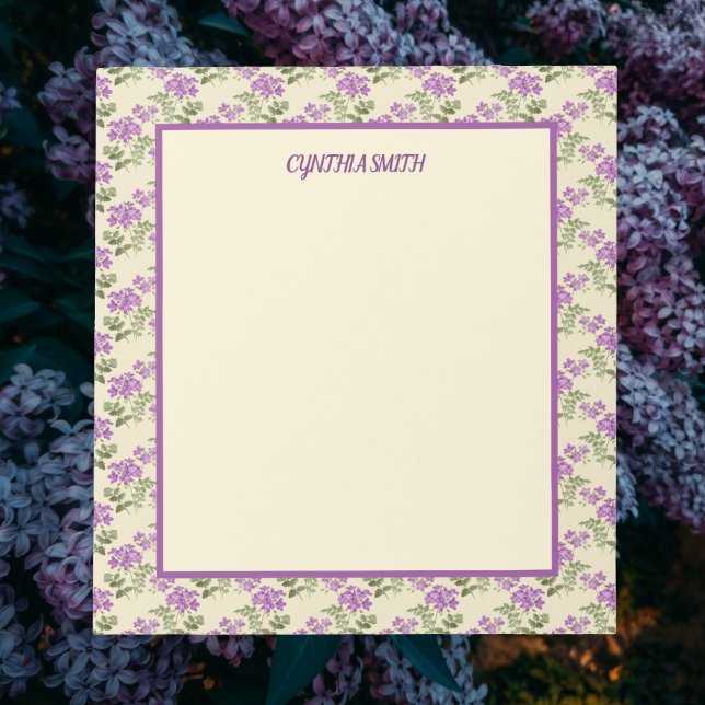 Quaint Purple Violets on Pale Yellow Personalized  Notepad (Creator Uploaded)