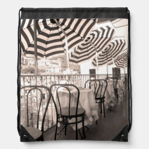 Quaint restaurant balcony, Italy Drawstring Bag