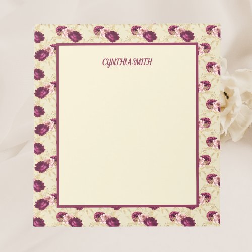 Quaint Romantic Burgundy Roses on Cream Notepad
