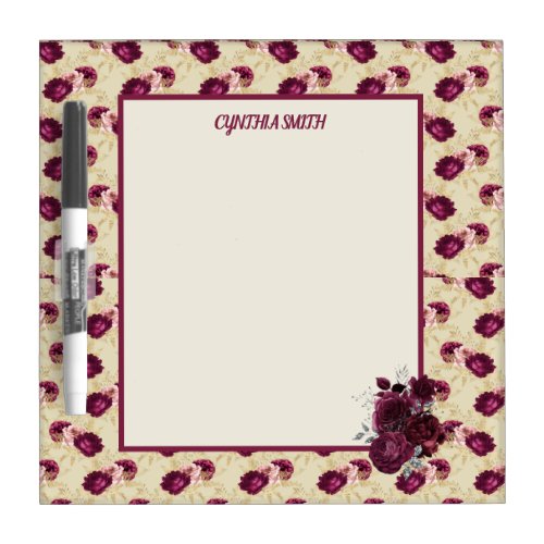 Quaint Romantic Burgundy Roses on Pale Yellow Dry Erase Board