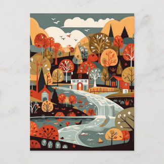 Quaint Scandi Village Art Postcard